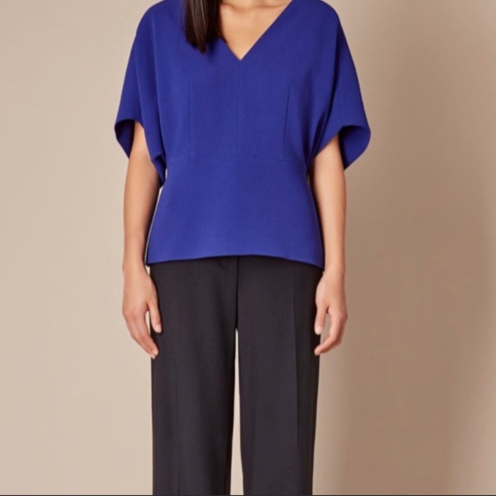 V-Neck Short Sleeve Blouse in Cobalt Blue